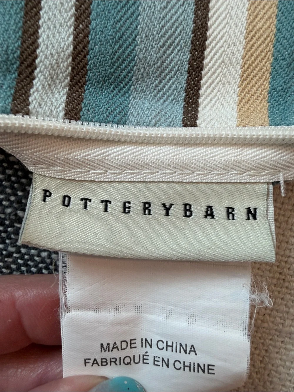 Pottery Barn Coastal Stripe Accent Pillow Cover in Teal, Cream, Tan, and Gray